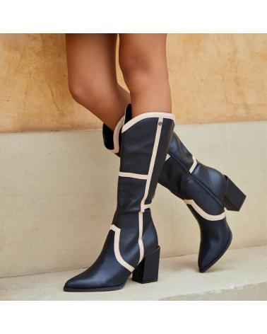 ZWEIFARBIGE STIEFEL MIT ABSATZ L&R SHOES BUONAROTTI A-5411 SCHWARZ NEGRO