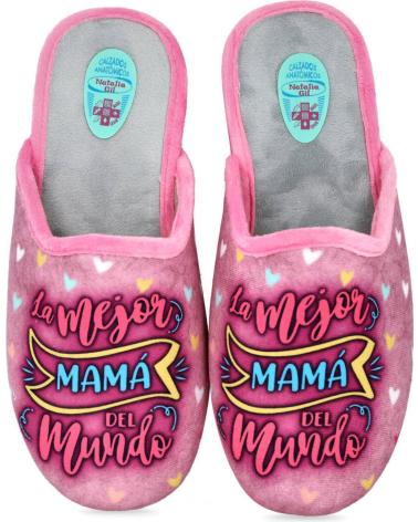 L&R SHOES NATALIA 5002 - PANTOUFLES ROSES AVEC MESSAGE 'MEILLEURE MAMAN' ROSA