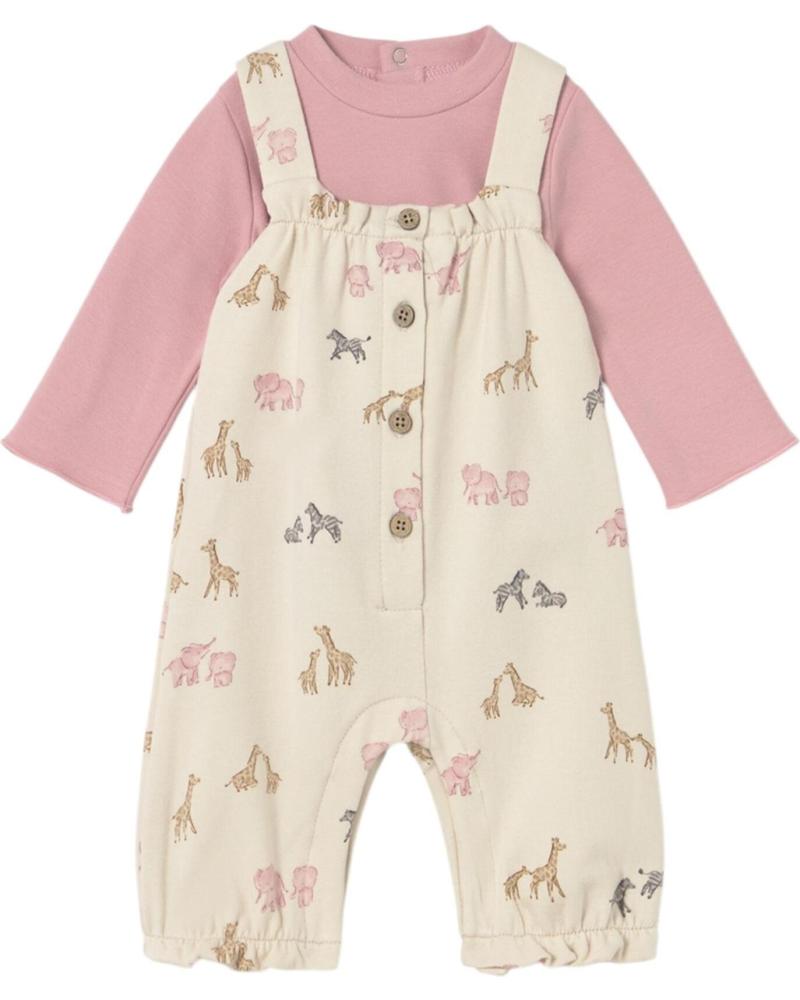 MAYORAL COMPLETO 2606 ROSA - BLUSA MANICA LUNGA E SALOPETTE STAMPATA ROSA