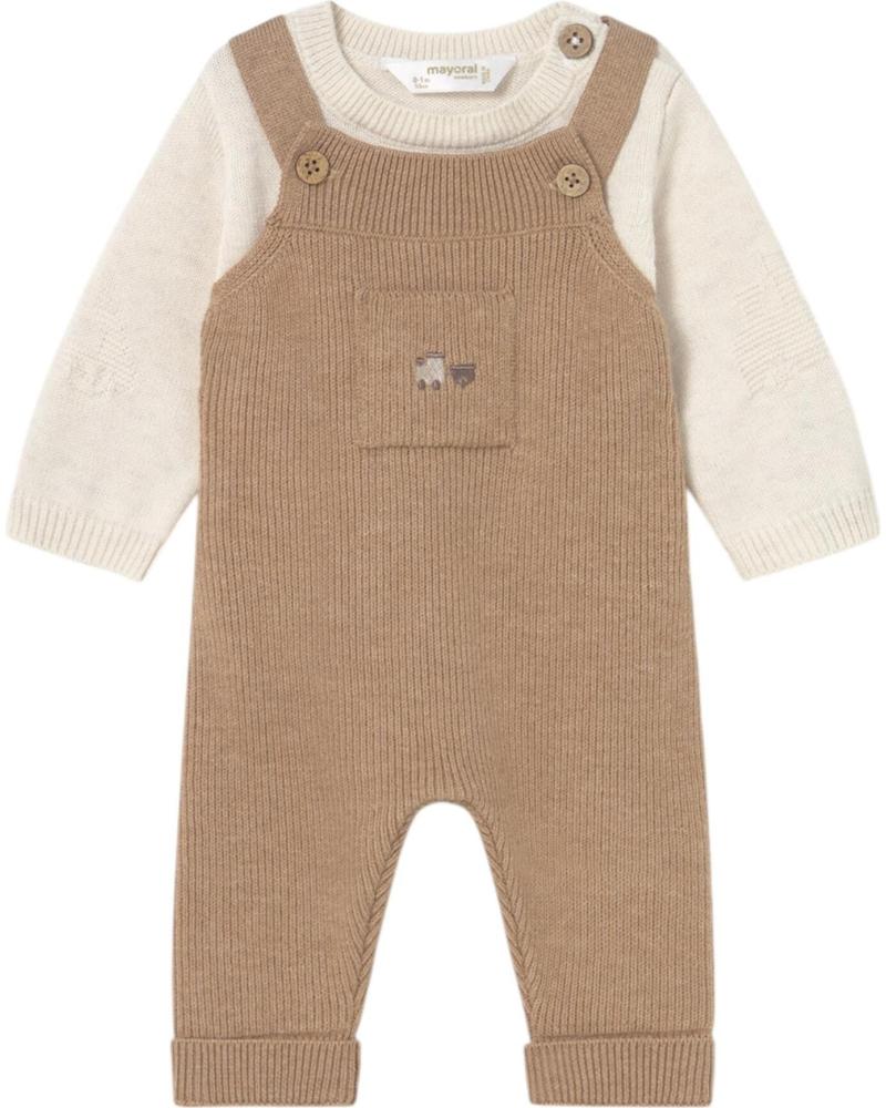 MAYORAL COMPLETO NEONATO MASCHIO 2646 BEIGE CON SALOPETTE E MAGLIETTA MANICHE LUNGHE BEIGE