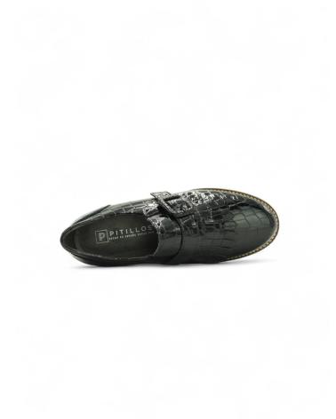 MOCASSIM PITILLOS 10772 EM COURO ENVERNIZADO PRETO COM FRANJAS E TEXTURA CROCODILO NEGRO
