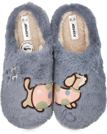 PANTOUFLES L&R SHOES 10901 GRISES AVEC MOTIF CHIEN GRIS