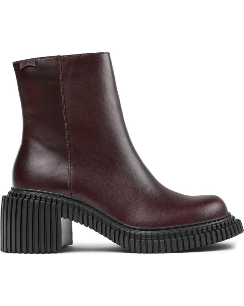 CAMPER STIVALETTI PIX LONDON K400804 IN PELLE BORDEAUX CON SUOLA CARRARMATO ROJO