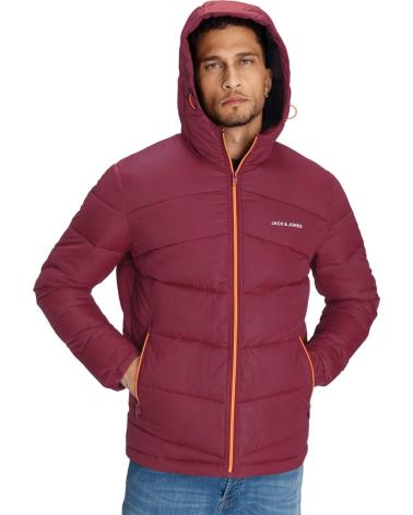 CAZADORA ACOLCHADA JACK & JONES JJGLOBUS ROJA CON CAPUCHA ROJO