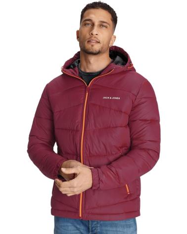 CAZADORA ACOLCHADA JACK & JONES JJGLOBUS ROJA CON CAPUCHA ROJO