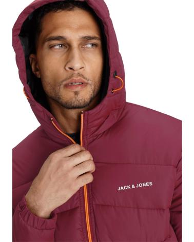 CAZADORA ACOLCHADA JACK & JONES JJGLOBUS ROJA CON CAPUCHA ROJO
