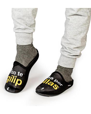 MARPEN BLACK HOME SLIPPERS WITH HUMOROUS MESSAGE NEGRO