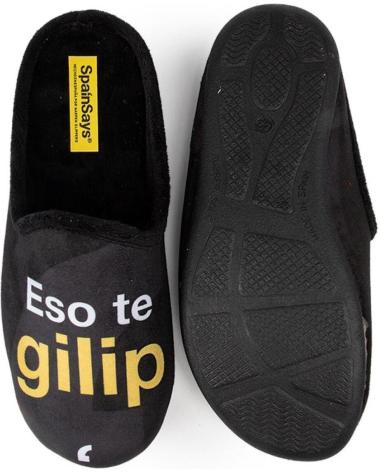 MARPEN BLACK HOME SLIPPERS WITH HUMOROUS MESSAGE NEGRO
