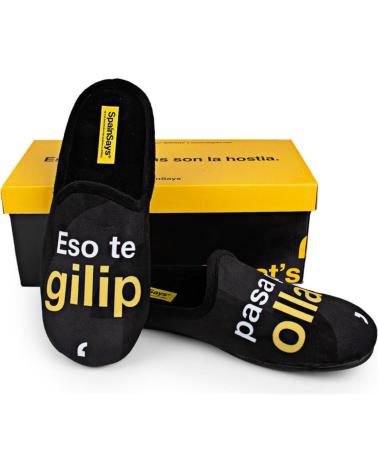 MARPEN BLACK HOME SLIPPERS WITH HUMOROUS MESSAGE NEGRO