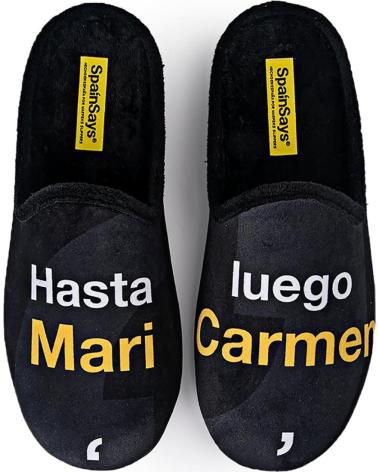 MARPEN SCHWARZE HAUSSCHUHE MIT BOTSCHAFT 'HASTA LUEGO MARI CARMEN' NEGRO