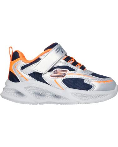 SKECHERS 401497L - SILVER WITH ORANGE DETAILS, LIGHT-UP SOLE AND ADHESIVE CLOSURE PLATEADO