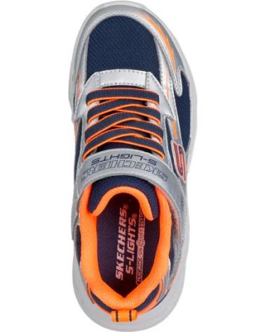 SKECHERS 401497L - ARGENT AVEC DÉTAILS ORANGES, SEMELLE LUMINEUSE ET FERMETURE ADHÉRENTE PLATEADO