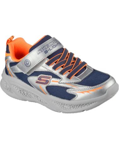 SKECHERS 401497L - ARGENT AVEC DÉTAILS ORANGES, SEMELLE LUMINEUSE ET FERMETURE ADHÉRENTE PLATEADO