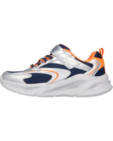 SKECHERS 401497L - ARGENT AVEC DÉTAILS ORANGES, SEMELLE LUMINEUSE ET FERMETURE ADHÉRENTE PLATEADO