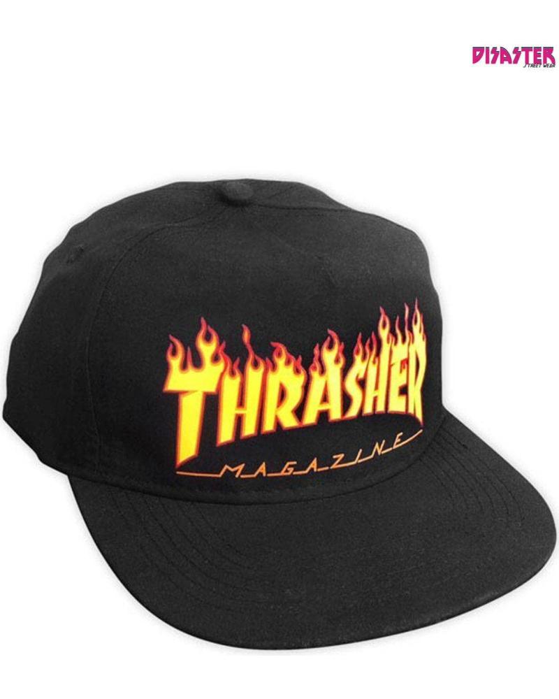 THRASHER BLACK SNAPBACK CAP WITH EMBROIDERED FLAME LOGO NAN THRASHER BLACK SNAPBACK CAP WITH EMBROIDERED FLAME LOGO NAN