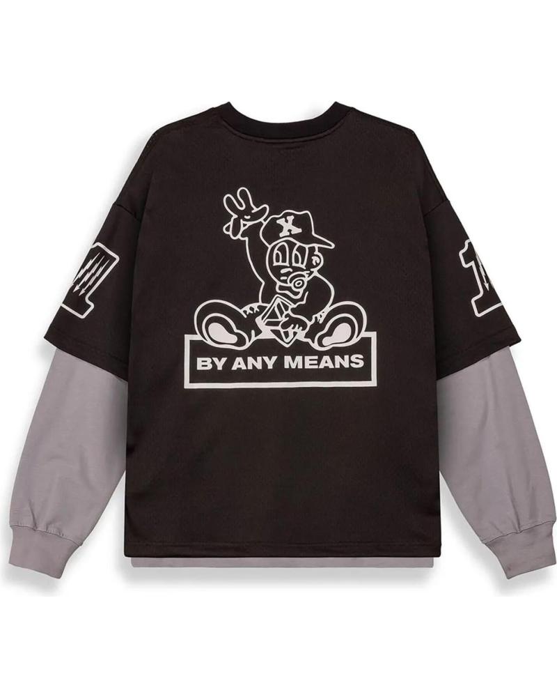 GRIMEY BLACK LONG SLEEVE T-SHIRT WITH DOUBLE LAYER EFFECT AND GRAPHIC PRINT BLACK