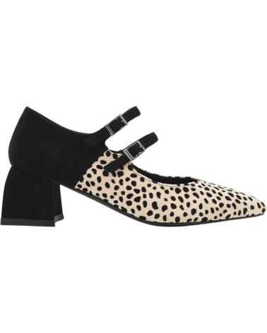 AZAREY ZAPATO DE TACÓN MARY JANE BEIGE CON ESTAMPADO ANIMAL Y BLOQUE NEGRO BEIGE