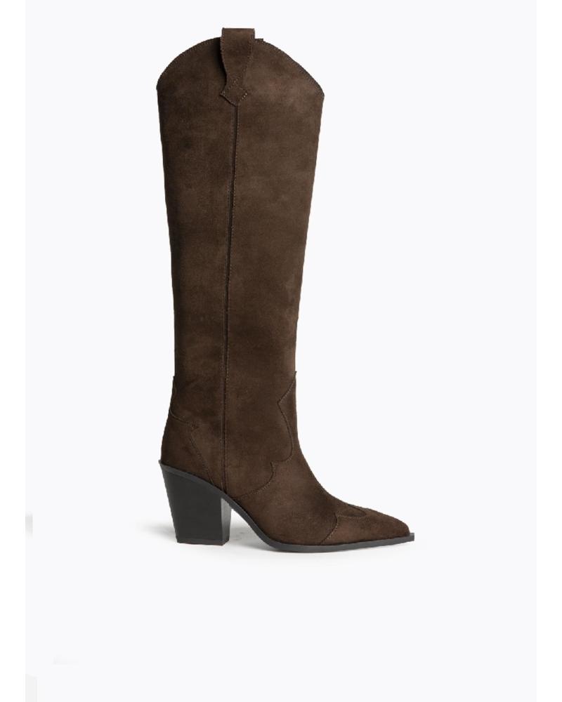 STIVALI KESLEM COWBOY IN CAMOSCIO CON TACCO MARRONE MARRON