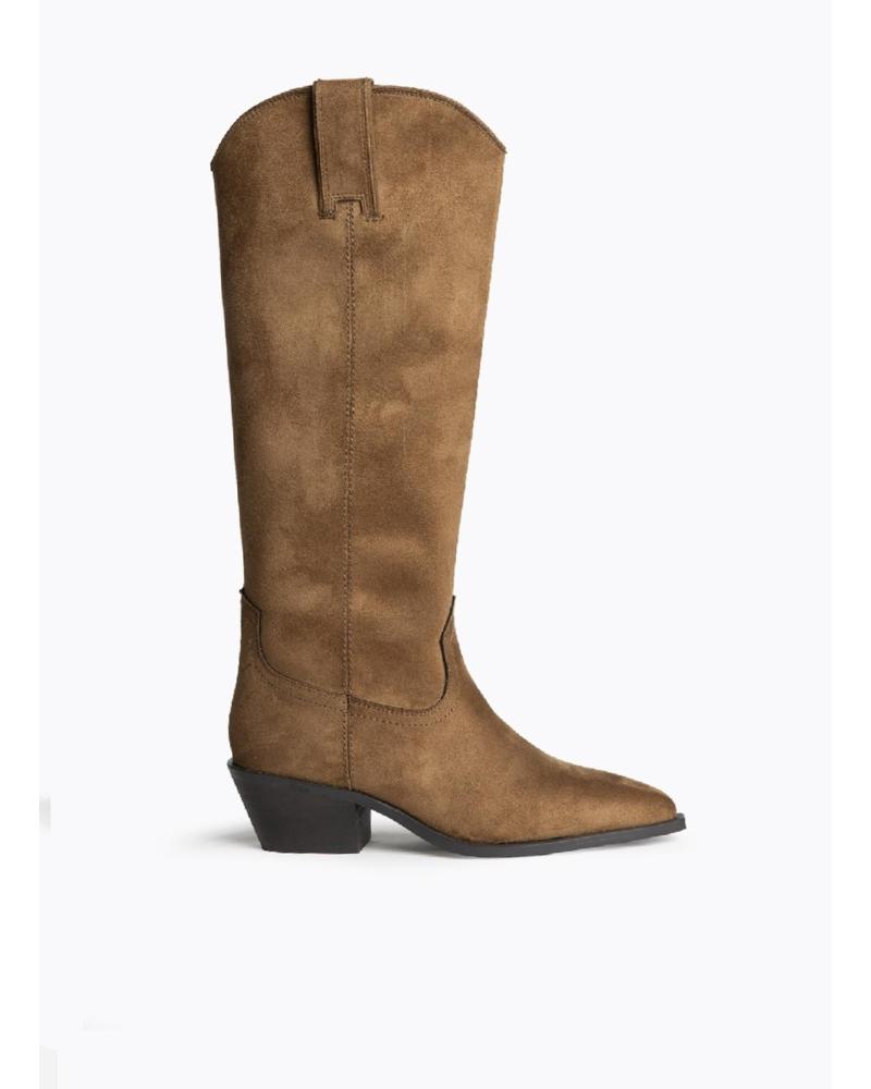 BOTAS DE TACÓN KESLEM ALTAS TIPO COWBOY EN ANTE COLOR CAMEL CAMEL