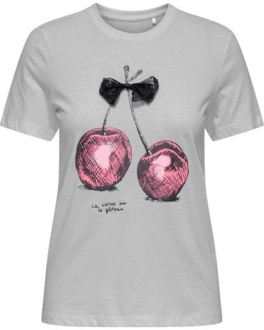 ONLY T-SHIRT 15365607 GRIGIO CON STAMPA CILIEGIE GRIS