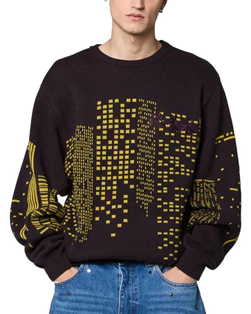 GRIMEY ROYAL PAW KNIT SWEATSHIRT WITH CITY LIGHTS PRINT BLACK BLACK
