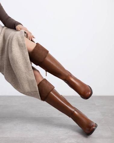 CARMELA 162691 CAMEL LEATHER TALL BOOT WITH FOLDABLE SHAFT CAMEL