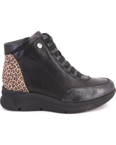 PITILLOS 10754 - BLACK LEATHER ANKLE BOOTS WITH ANIMAL PRINT DETAIL NEGRO