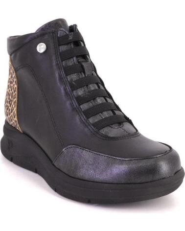 PITILLOS 10754 - BLACK LEATHER ANKLE BOOTS WITH ANIMAL PRINT DETAIL NEGRO
