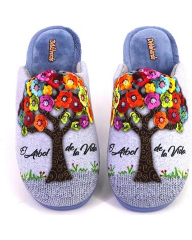 DEVALVERDE 1175 BLUE SLIPPERS WITH FLORAL TREE DESIGN AZUL