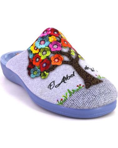 DEVALVERDE 1175 BLUE SLIPPERS WITH FLORAL TREE DESIGN AZUL
