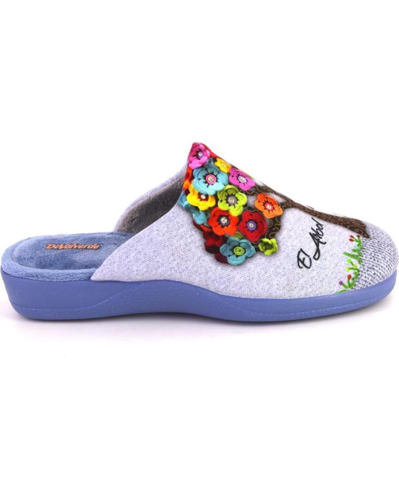 DEVALVERDE 1175 BLUE SLIPPERS WITH FLORAL TREE DESIGN AZUL