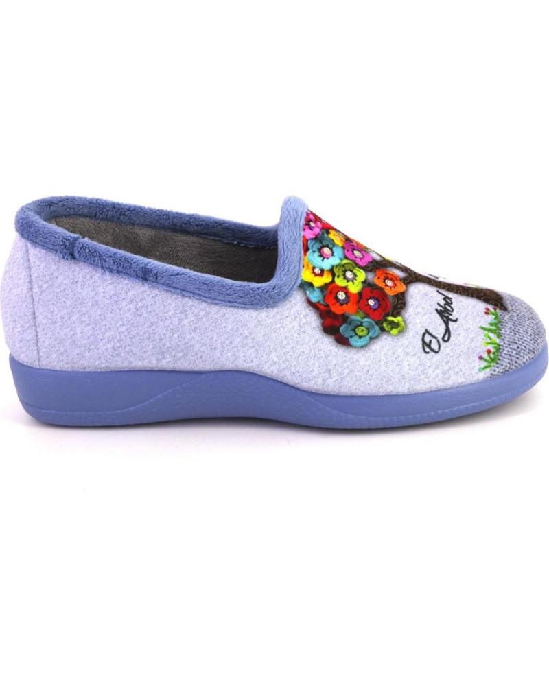 DEVALVERDE 1192 HAUSSCHUHE BLAU MIT BLUMENBAUM-DESIGN AZUL