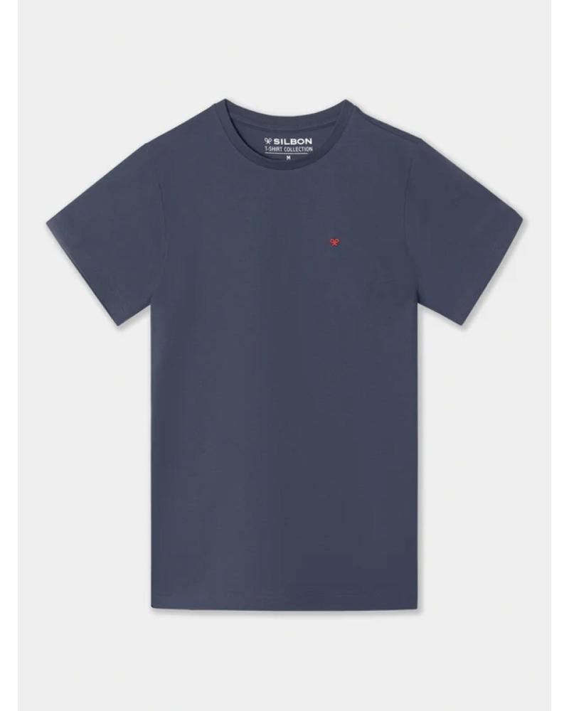 SILBON BASIC T-SHIRT 124602 MIT GESTICKTEM LOGO MARINEBLAU AZUL MARINO