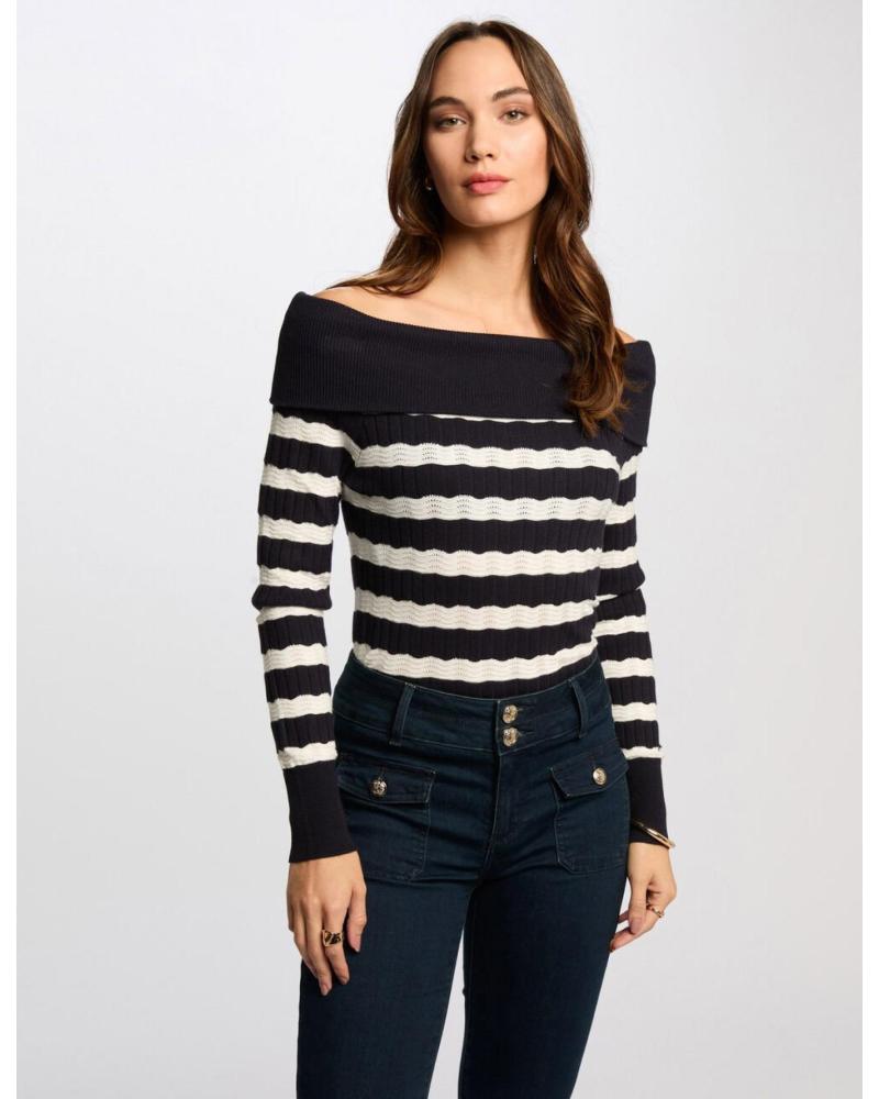 PULL MORGAN COL BARDOT RAYÉ MODÈLE 251-MSHEEL A RAYAS PULL MORGAN COL BARDOT RAYÉ MODÈLE 251-MSHEEL A RAYAS