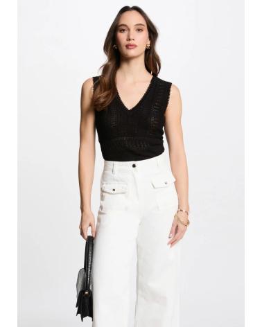 MORGAN DÉBARDEUR MAILLE AJOUREE MUSHU NOIR 242 NEGRO