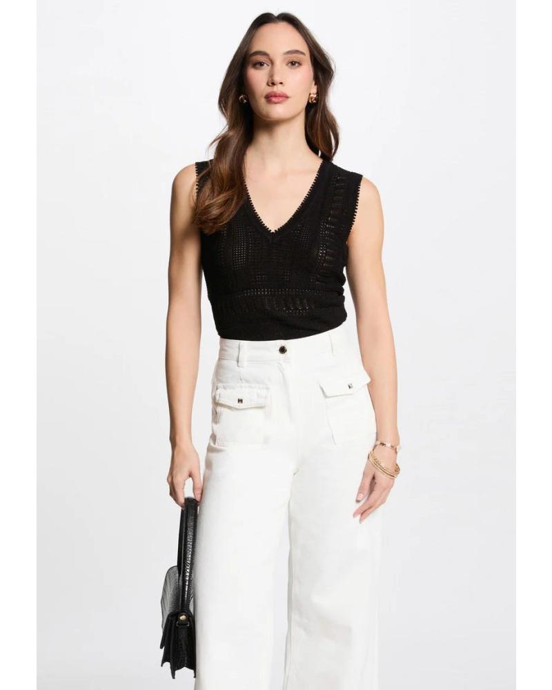 MORGAN DÉBARDEUR MAILLE AJOUREE MUSHU NOIR 242 NEGRO MORGAN DÉBARDEUR MAILLE AJOUREE MUSHU NOIR 242 NEGRO