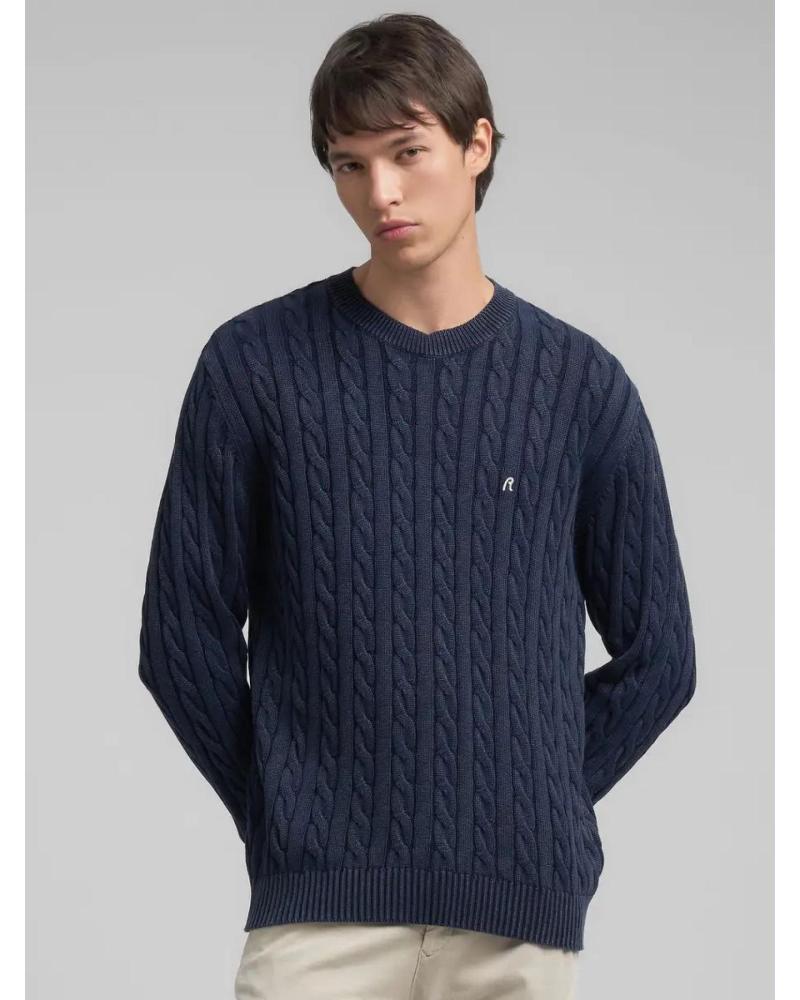 REPLAY MAGLIONE IN COTONE A TRECCIA UK4866 BLU NAVY AZUL MARINO REPLAY MAGLIONE IN COTONE A TRECCIA UK4866 BLU NAVY AZUL MARINO