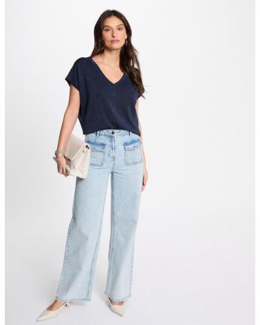 MORGAN 242-MRING – T-SHIRT EN JERSEY COL V BLEU NUIT AZUL NOCHE