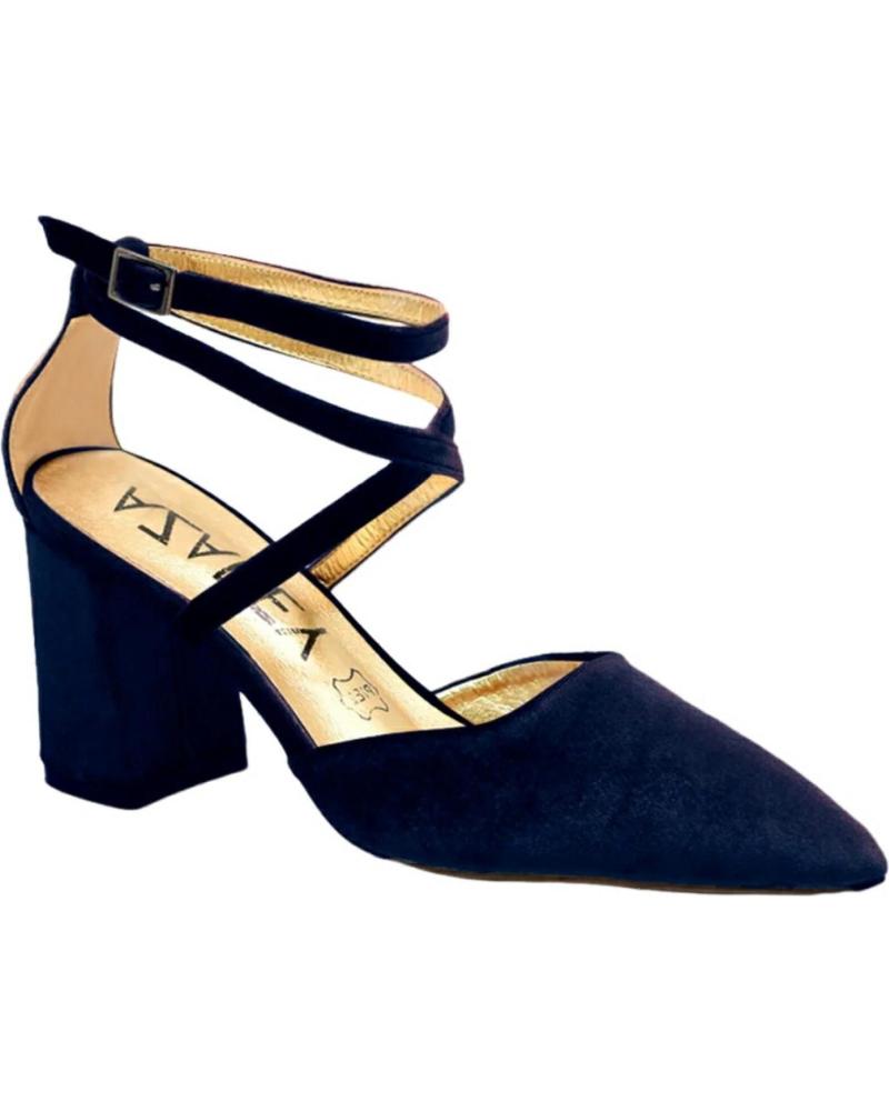 AZAREY SALONES DE TERCIOPELO AZUL CON TACÓN BLOQUE Y TIRAS AL TOBILLO AZUL
