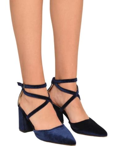 AZAREY SALONES DE TERCIOPELO AZUL CON TACÓN BLOQUE Y TIRAS AL TOBILLO AZUL