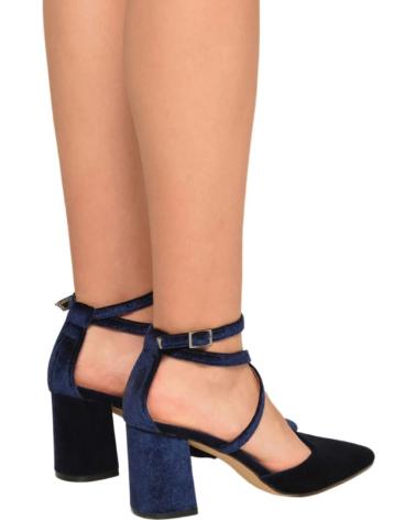 AZAREY SALONES DE TERCIOPELO AZUL CON TACÓN BLOQUE Y TIRAS AL TOBILLO AZUL