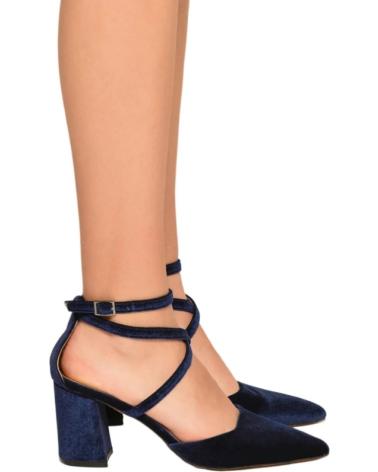 AZAREY SALONES DE TERCIOPELO AZUL CON TACÓN BLOQUE Y TIRAS AL TOBILLO AZUL