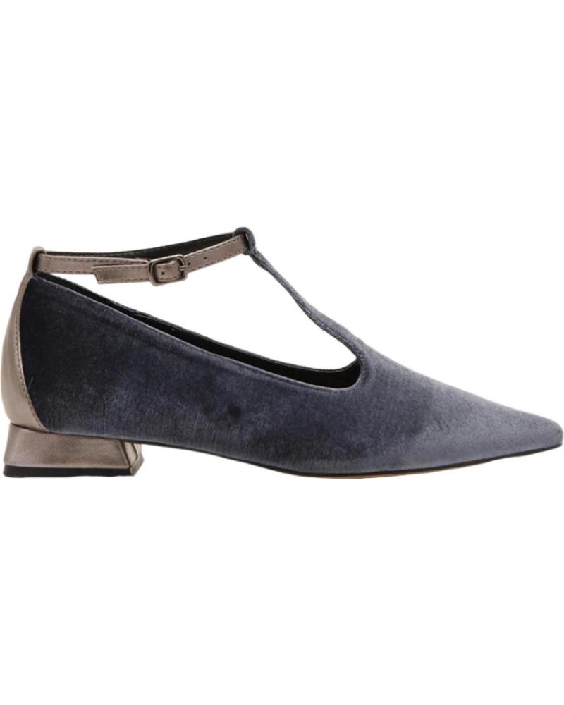 AZAREY SAPATILHAS DE VELUDO CINZENTO COM T-STRAP, BICO FINO E SALTO BLOCO GRIS