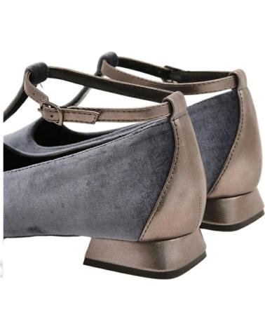 AZAREY SAPATILHAS DE VELUDO CINZENTO COM T-STRAP, BICO FINO E SALTO BLOCO GRIS