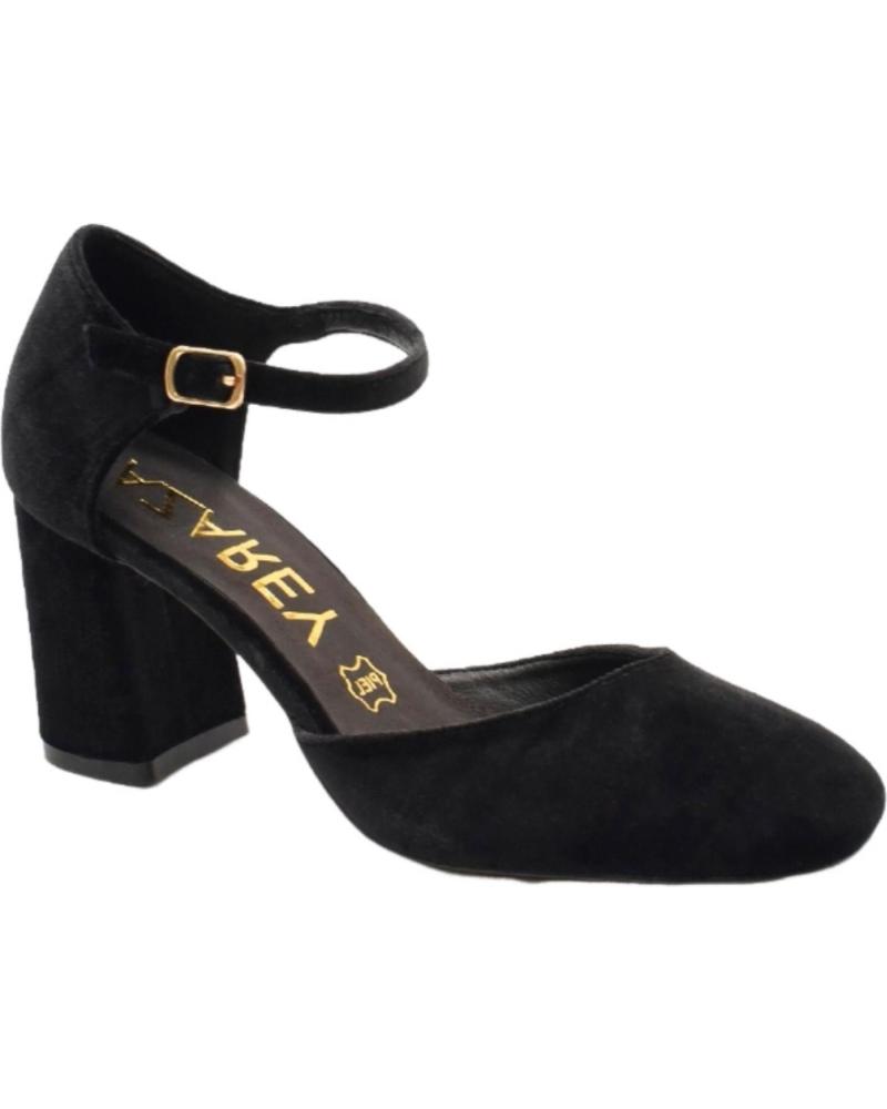 AZAREY SAMT-PUMPS IN SCHWARZ MIT BLOCKABSATZ, RUNDER SPITZE UND KNÖCHELRIEMEN NEGRO