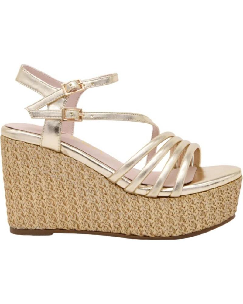 SANDALIAS AZAREY CON CUÑA TRENZADA Y TIRAS DORADAS GOLD