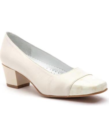 JAM BEIGE LEATHER MID-HEEL SHOE WITH TOE CAP DETAIL BEIGE