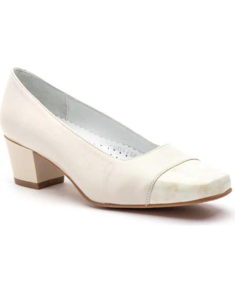 JAM BEIGE LEATHER MID-HEEL SHOE WITH TOE CAP DETAIL BEIGE