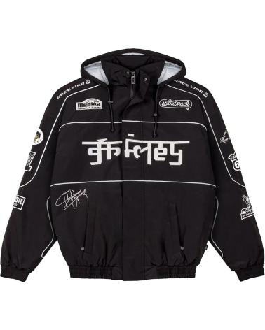 GRIMEY RACE WAR PULL OVER WINDBREAKER ANORAK SCHWARZ MIT KAPUZE UND WEISSEN GRAFIKEN BLACK