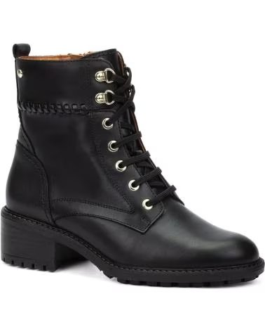 STIVALETTO PIKOLINOS MEDINA W0D-8672 IN PELLE NERA CON LACCI E TACCO NEGRO